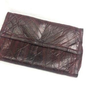 Vintage soft eel skin leather clutch chocolate/burgundy